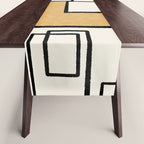 Piet Composition - Mid-Century Modern Minimalist Geometric Abstract in Muted Mustard Gold Gray Cream Table Runner Gallery Image 1