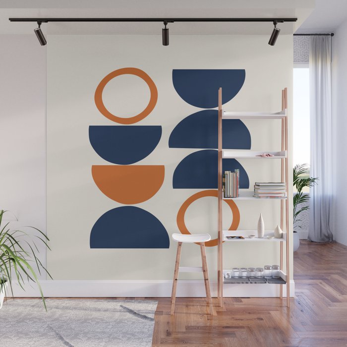 Abstract Shapes 19 in Orange and Navy Blue Wall Mural Gallery Image 1