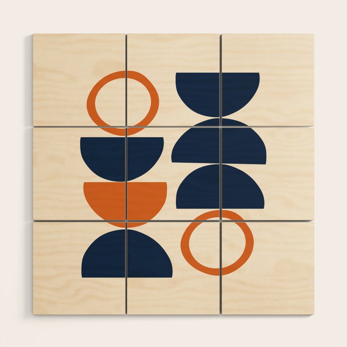 Abstract Shapes 19 in Orange and Navy Blue Wood Wall Art Gallery Image 1