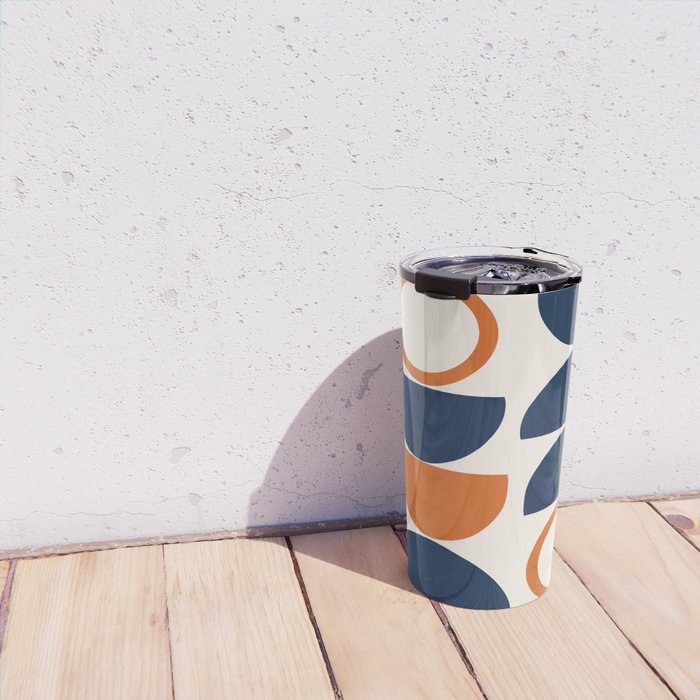 Abstract Shapes 19 in Orange and Navy Blue Travel Mug Gallery Image 4