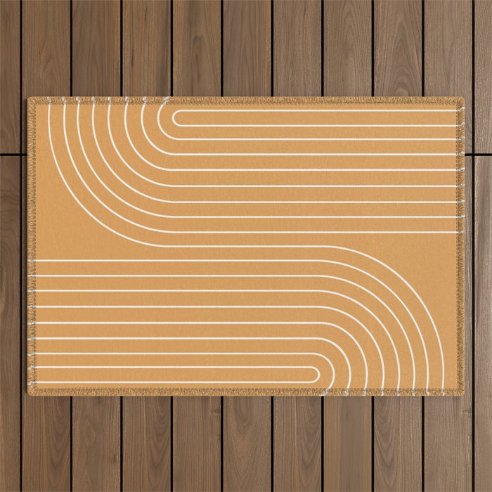 Minimal Line Curvature XII Orange Mid Century Modern Arch Abstract Outdoor Rug Gallery Image 1