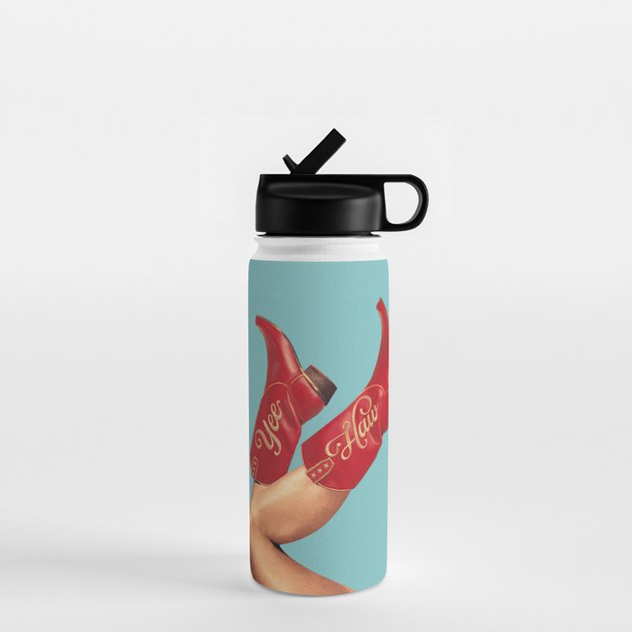 These Boots - Yee haw Cherry Red n Blue Water Bottle Gallery Image 1
