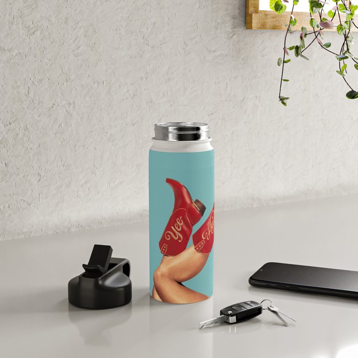 These Boots - Yee haw Cherry Red n Blue Water Bottle Gallery Image 4