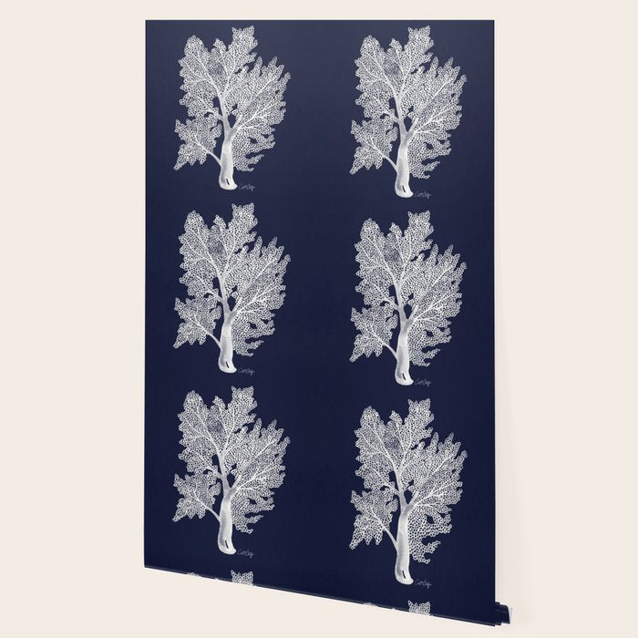 Sea Fan Coral - White on Navy Wallpaper Gallery Image 2