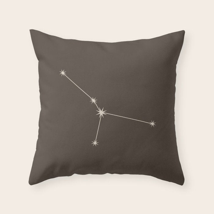 Cancer Zodiac Star Constellation Line Art Coffee Brown Throw Pillow Gallery Image 1