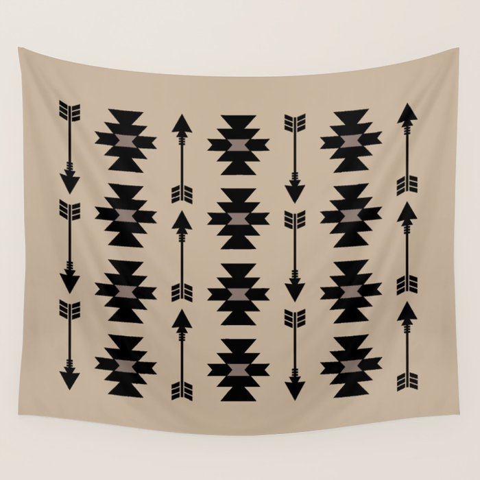 Southwestern Arrow Pattern 232 Black and Beige Wall Tapestry Gallery Image 4