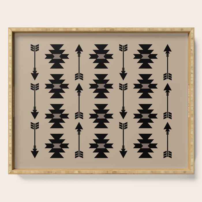 Southwestern Arrow Pattern 232 Black and Beige Serving Tray Gallery Image 1