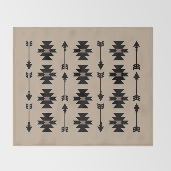 Southwestern Arrow Pattern 232 Black and Beige Throw Blanket Gallery Image 2