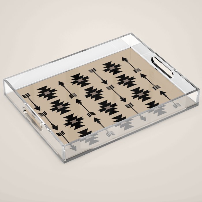 Southwestern Arrow Pattern 232 Black and Beige Acrylic Tray Gallery Image 1