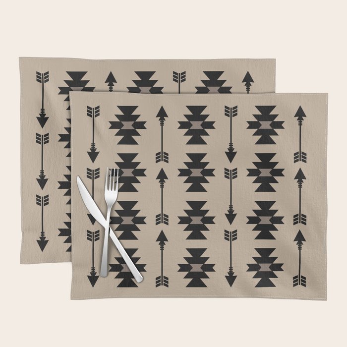 Southwestern Arrow Pattern 232 Black and Beige Placemat Gallery Image 1