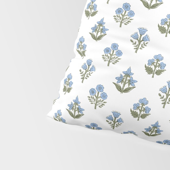 Block print charming nostalgia blue white Mughal flowers natural cottagecore, coastal Hamptons style Pillow Sham Gallery Image 4