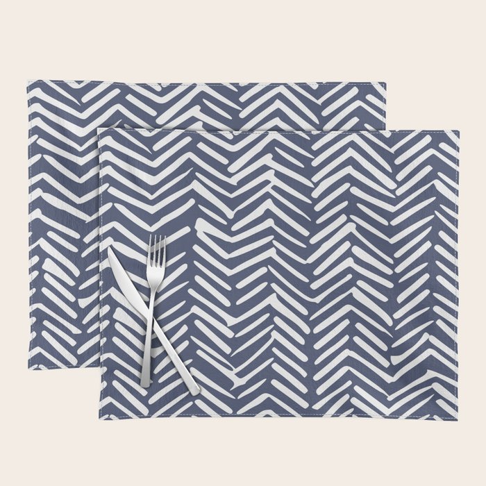 Boho Herringbone Pattern, Navy Blue and White Placemat Gallery Image 1