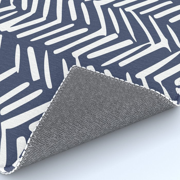 Boho Herringbone Pattern, Navy Blue and White Rug Gallery Image 4