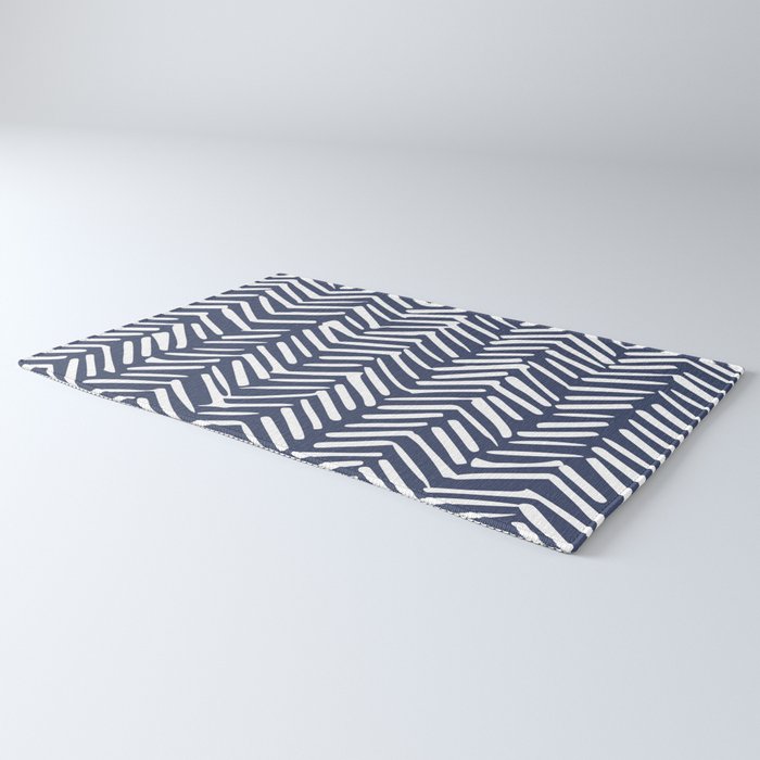 Boho Herringbone Pattern, Navy Blue and White Rug Gallery Image 3