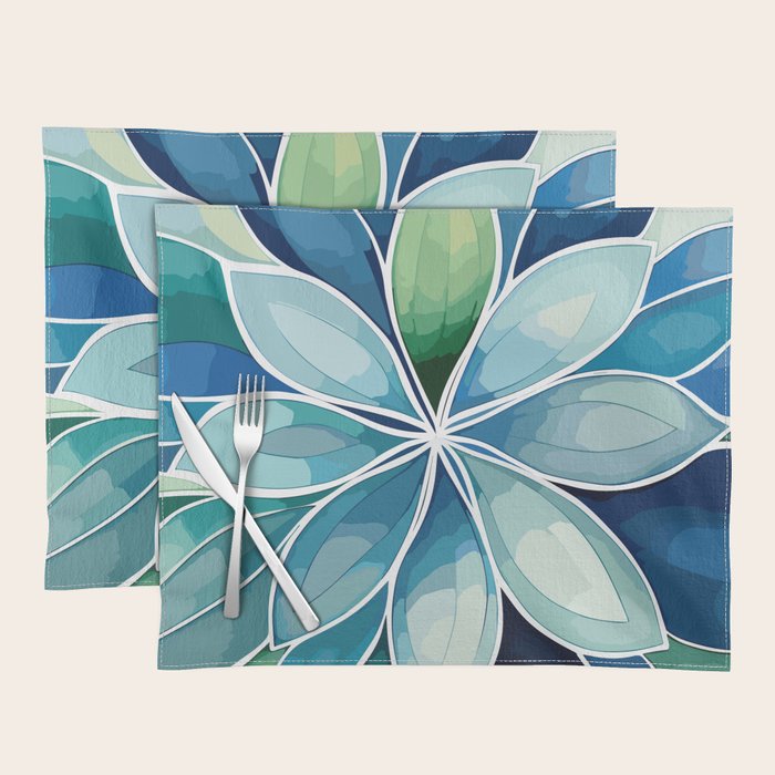 Blue and Green Bloom in Floral Placemat Gallery Image 1