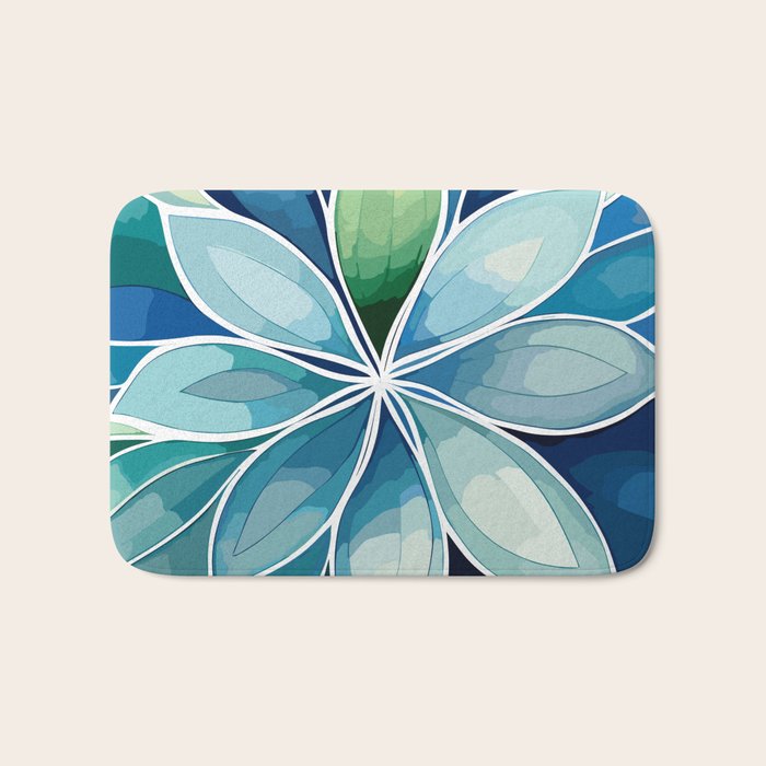 Blue and Green Bloom in Floral Bath Mat Gallery Image 1