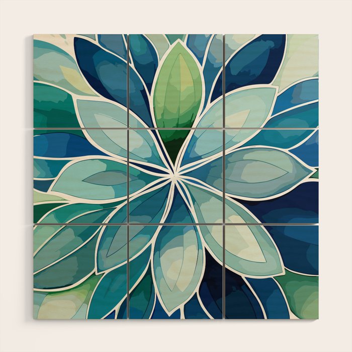 Blue and Green Bloom in Floral Wood Wall Art Gallery Image 1