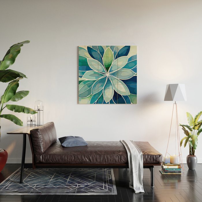 Blue and Green Bloom in Floral Wood Wall Art Gallery Image 2