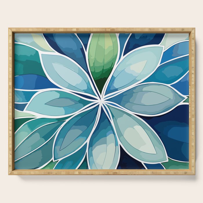 Blue and Green Bloom in Floral Serving Tray Gallery Image 1