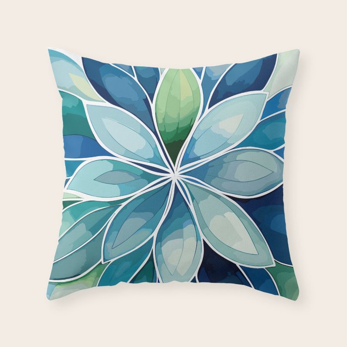 Blue and Green Bloom in Floral Throw Pillow Gallery Image 6