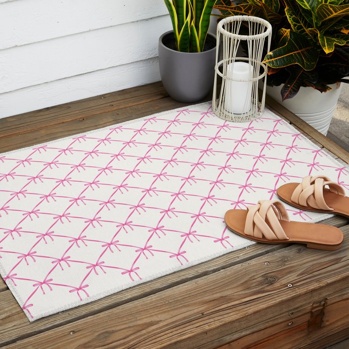 Bows & Ribbons Pattern VIII Y2K Pink Outdoor Rug Gallery Image 2