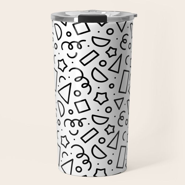 Fun black and white doodle shape  pattern Travel Mug Gallery Image 1