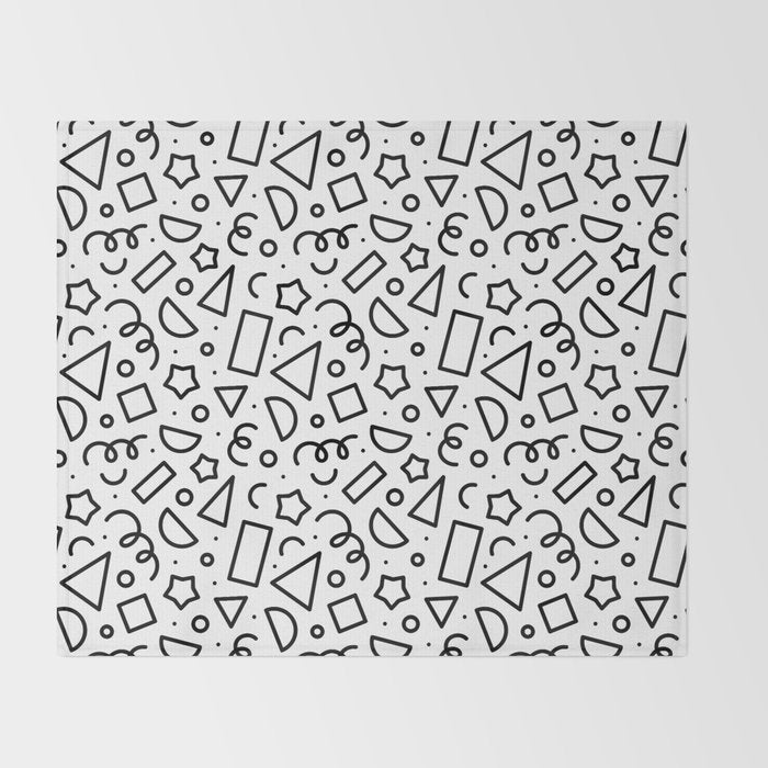 Fun black and white doodle shape  pattern Throw Blanket Gallery Image 2