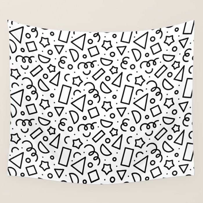 Fun black and white doodle shape  pattern Wall Tapestry Gallery Image 1