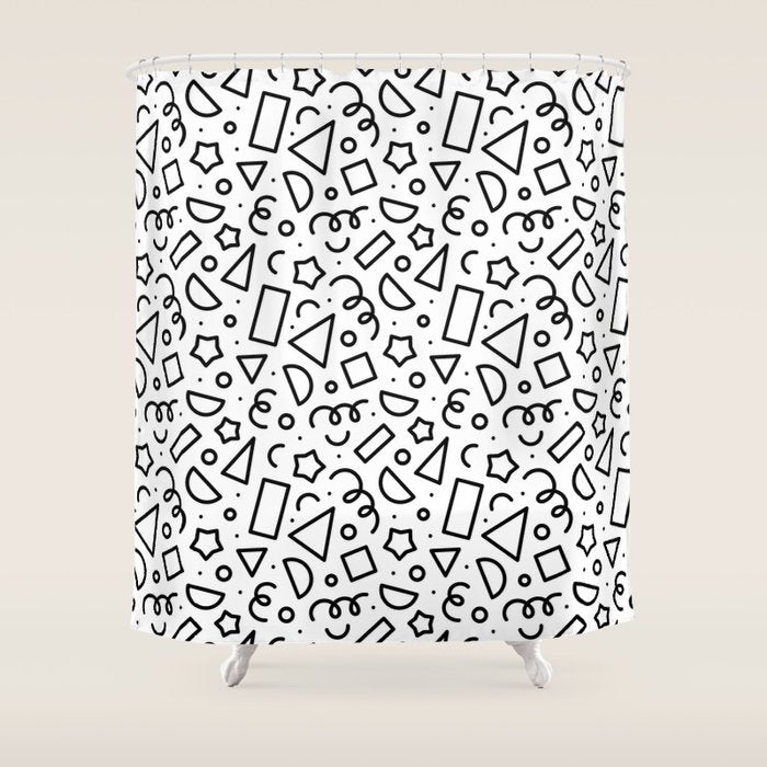 Fun black and white doodle shape  pattern Shower Curtain Gallery Image 1