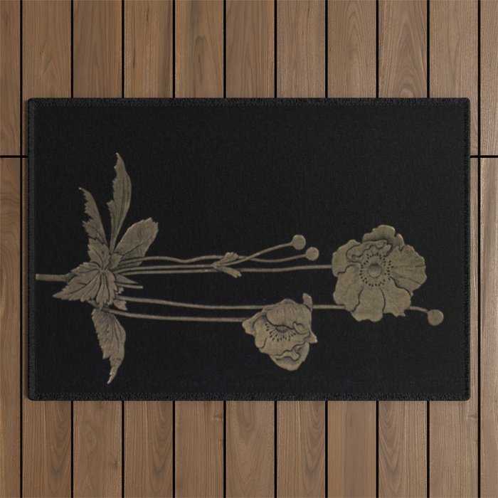 Black And Gold Poppies Outdoor Rug Gallery Image 1