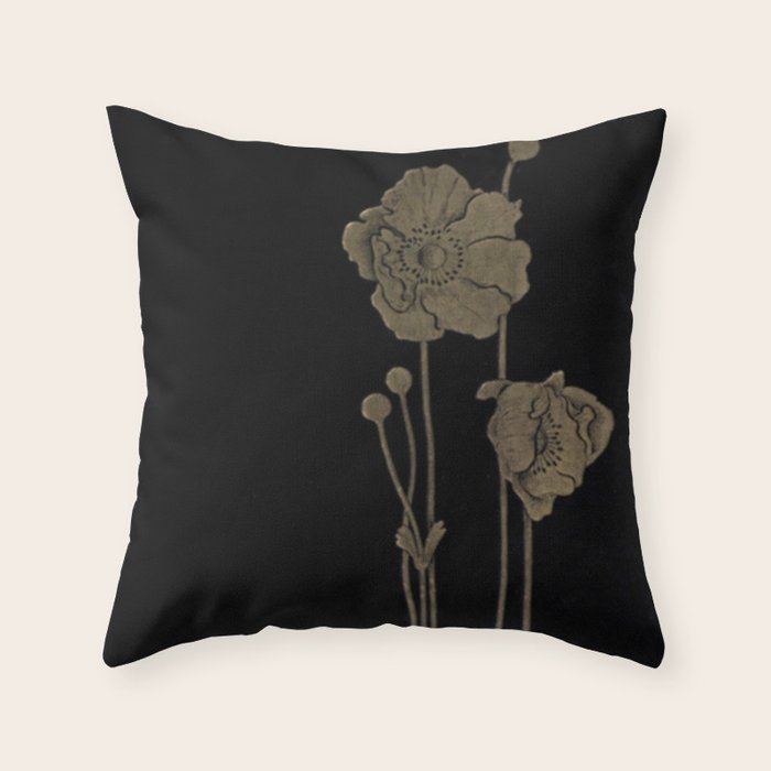 Black And Gold Poppies Throw Pillow Gallery Image 6