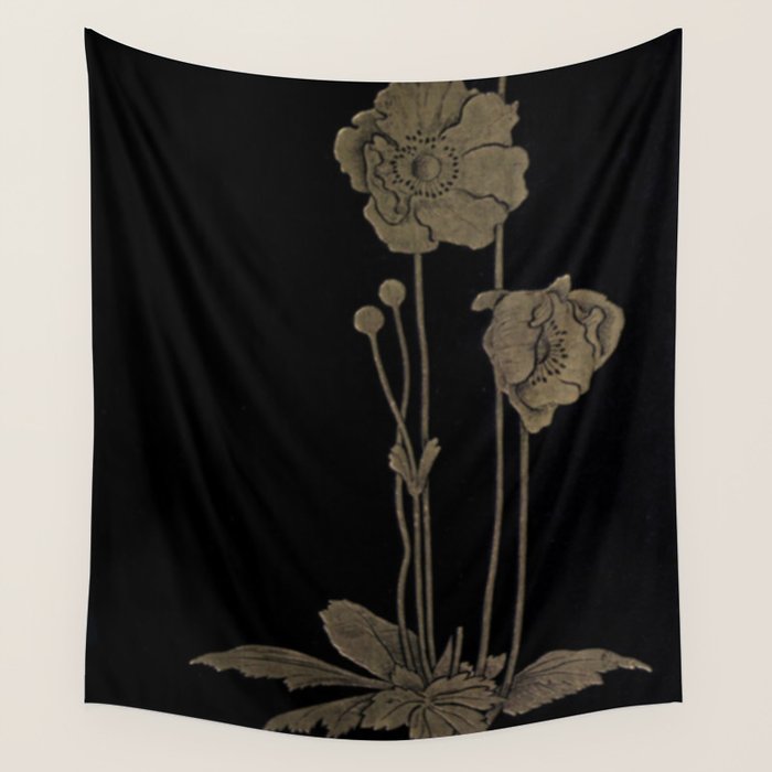 Black And Gold Poppies Wall Tapestry Gallery Image 4