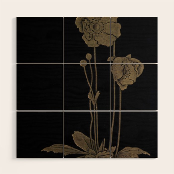 Black And Gold Poppies Wood Wall Art Gallery Image 1