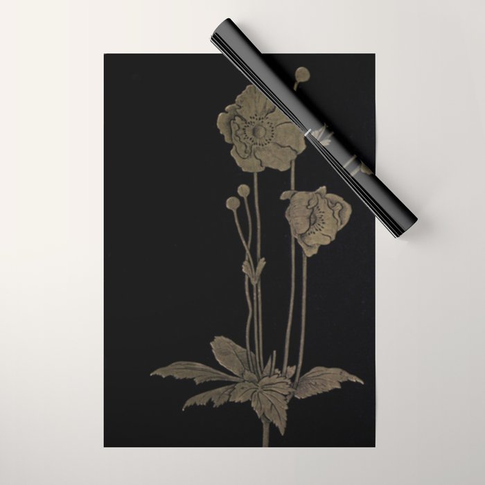 Black And Gold Poppies Wrapping Paper Gallery Image 1