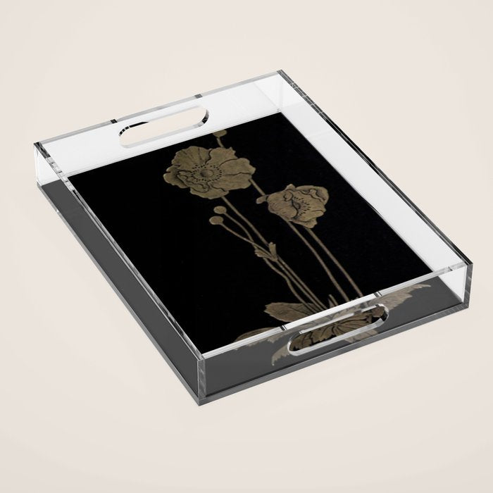 Black And Gold Poppies Acrylic Tray Gallery Image 1