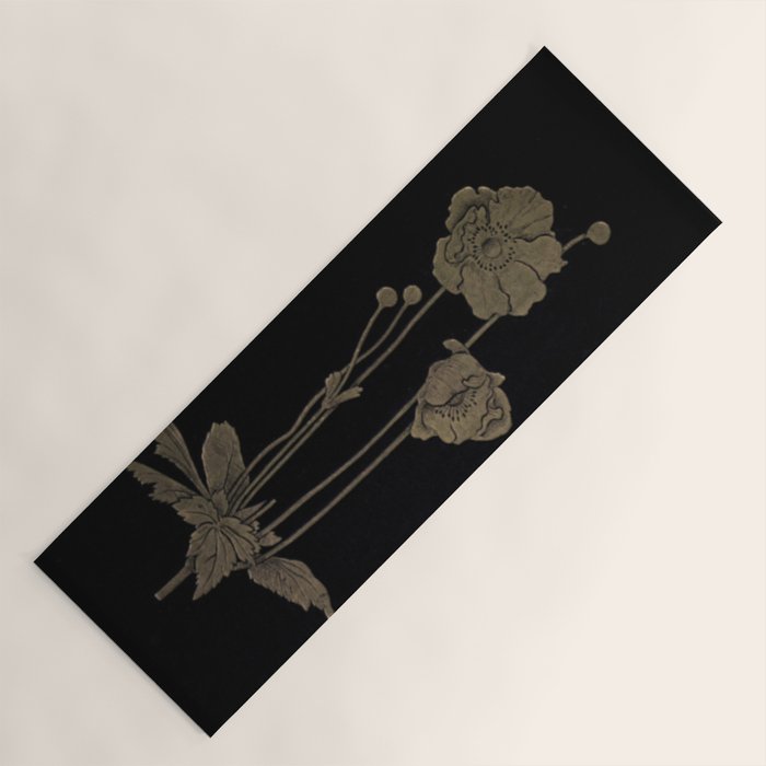 Black And Gold Poppies Yoga Mat Gallery Image 1