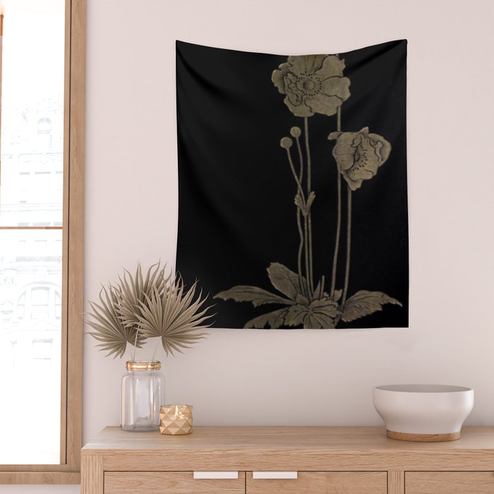 Black And Gold Poppies Wall Tapestry Gallery Image 2