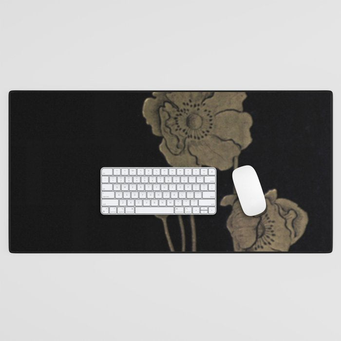 Black And Gold Poppies Desk Mat Gallery Image 1