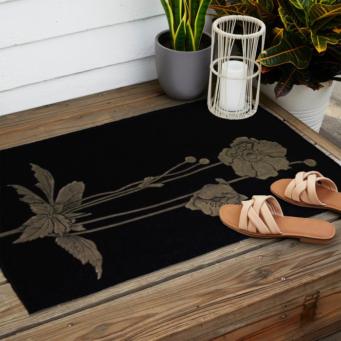 Black And Gold Poppies Outdoor Rug Gallery Image 2