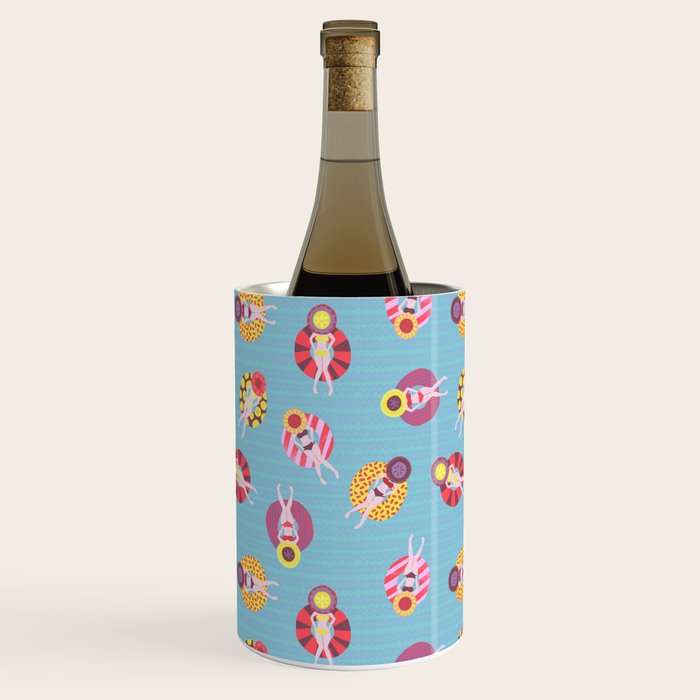 Floating in the Pool Pattern. Women on colorful floaties. Wine Chiller Gallery Image 1