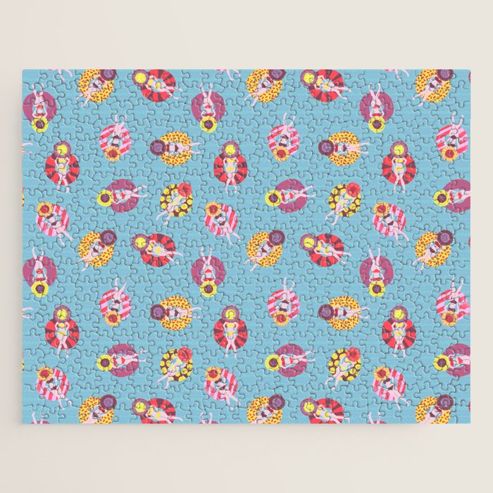 Floating in the Pool Pattern. Women on colorful floaties. Jigsaw Puzzle Gallery Image 1