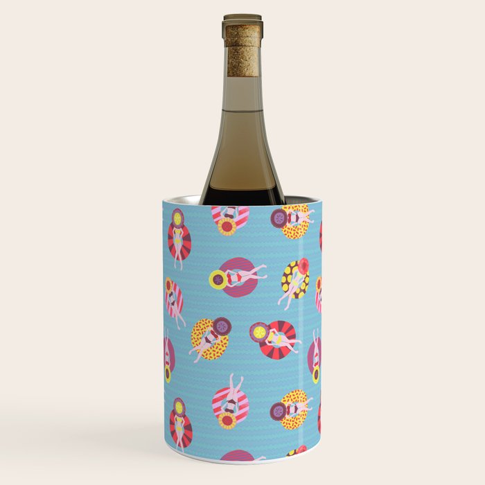 Floating in the Pool Pattern. Women on colorful floaties. Wine Chiller Gallery Image 2