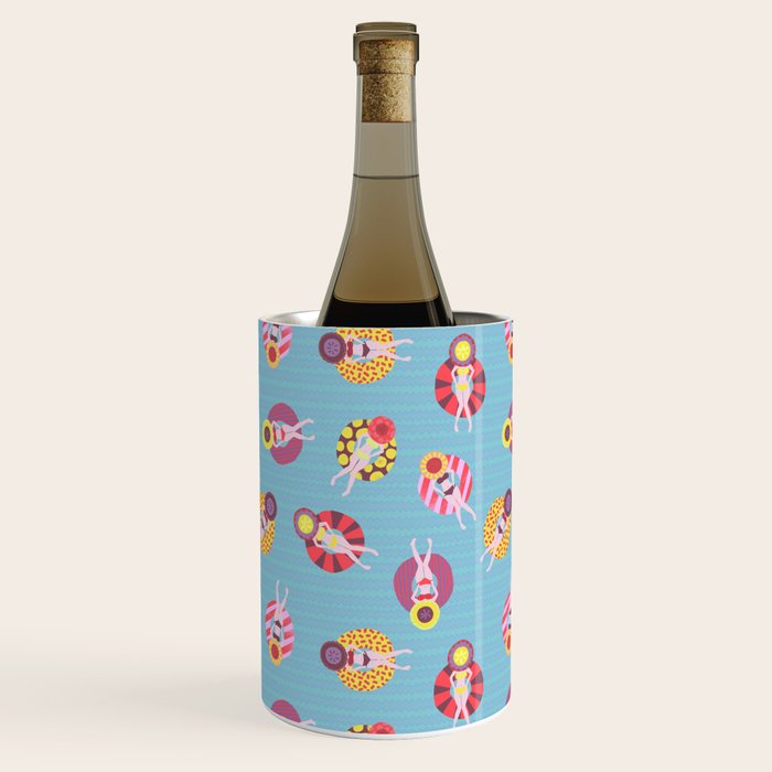 Floating in the Pool Pattern. Women on colorful floaties. Wine Chiller Gallery Image 3