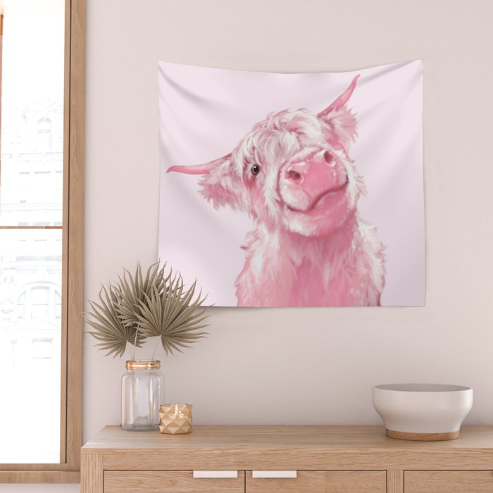 Highland Cow Pink Wall Tapestry Gallery Image 2