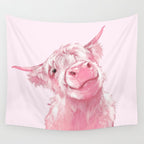 Highland Cow Pink Wall Tapestry Gallery Image 4