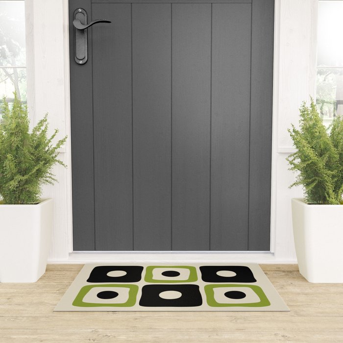 Mid Century Modern Scandinavian Pattern 592 Black and Chartreuse Welcome Mat Gallery Image 3