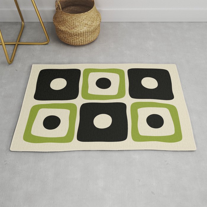 Mid Century Modern Scandinavian Pattern 592 Black and Chartreuse Rug Gallery Image 1