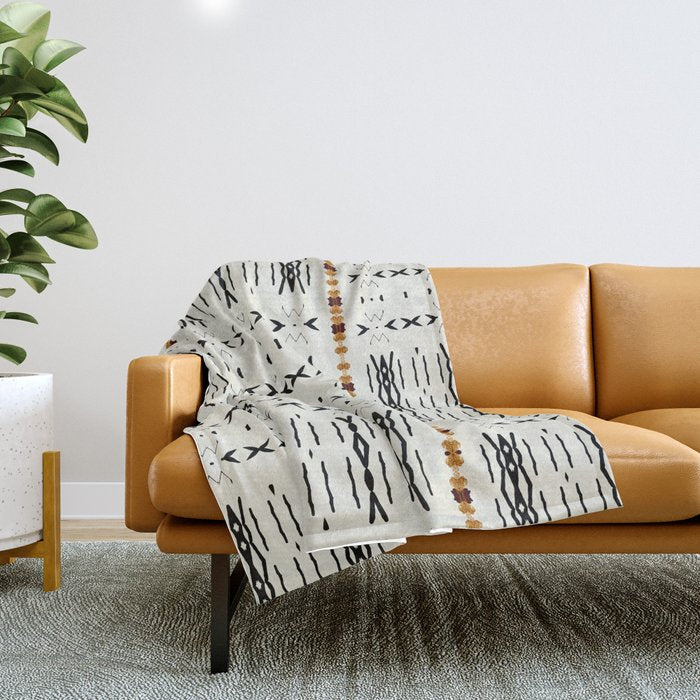 Mudcloth Tribal Neutral 02 Throw Blanket Gallery Image 1