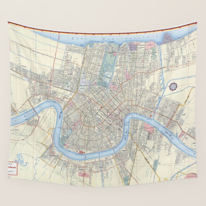 New Orleans Vintage Map Wall Tapestry Gallery Image 1
