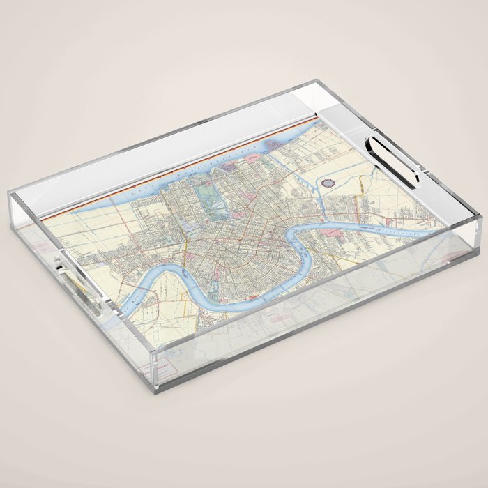 New Orleans Vintage Map Acrylic Tray Gallery Image 1